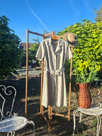Robe Vintage ceinturée carreaux vichy kaki blanc cassé