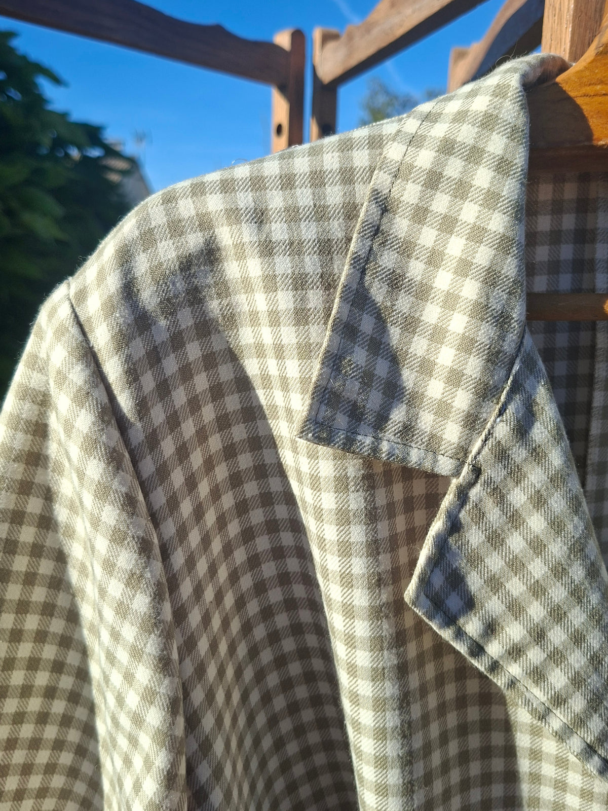 Robe Vintage ceinturée carreaux vichy kaki blanc cassé