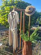 Robe Vintage ceinturée carreaux vichy kaki blanc cassé