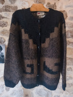 Gilet Vintage tricoté main ''Marron et noir Automne''