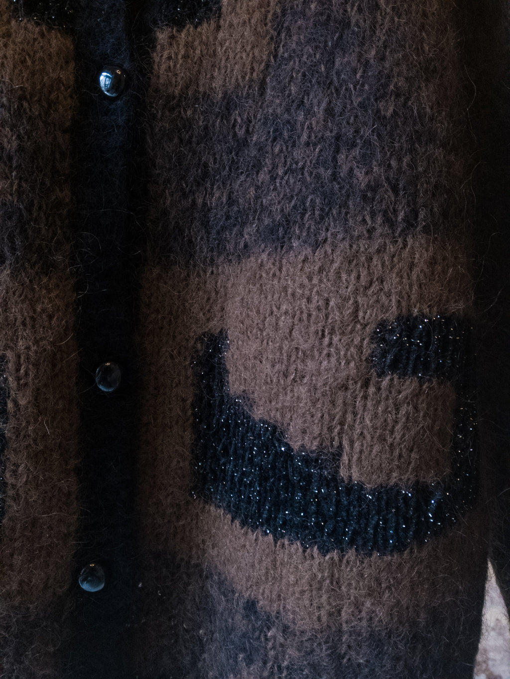 Gilet Vintage tricoté main ''Marron et noir Automne''