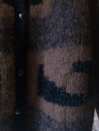 Gilet Vintage tricoté main ''Marron et noir Automne''