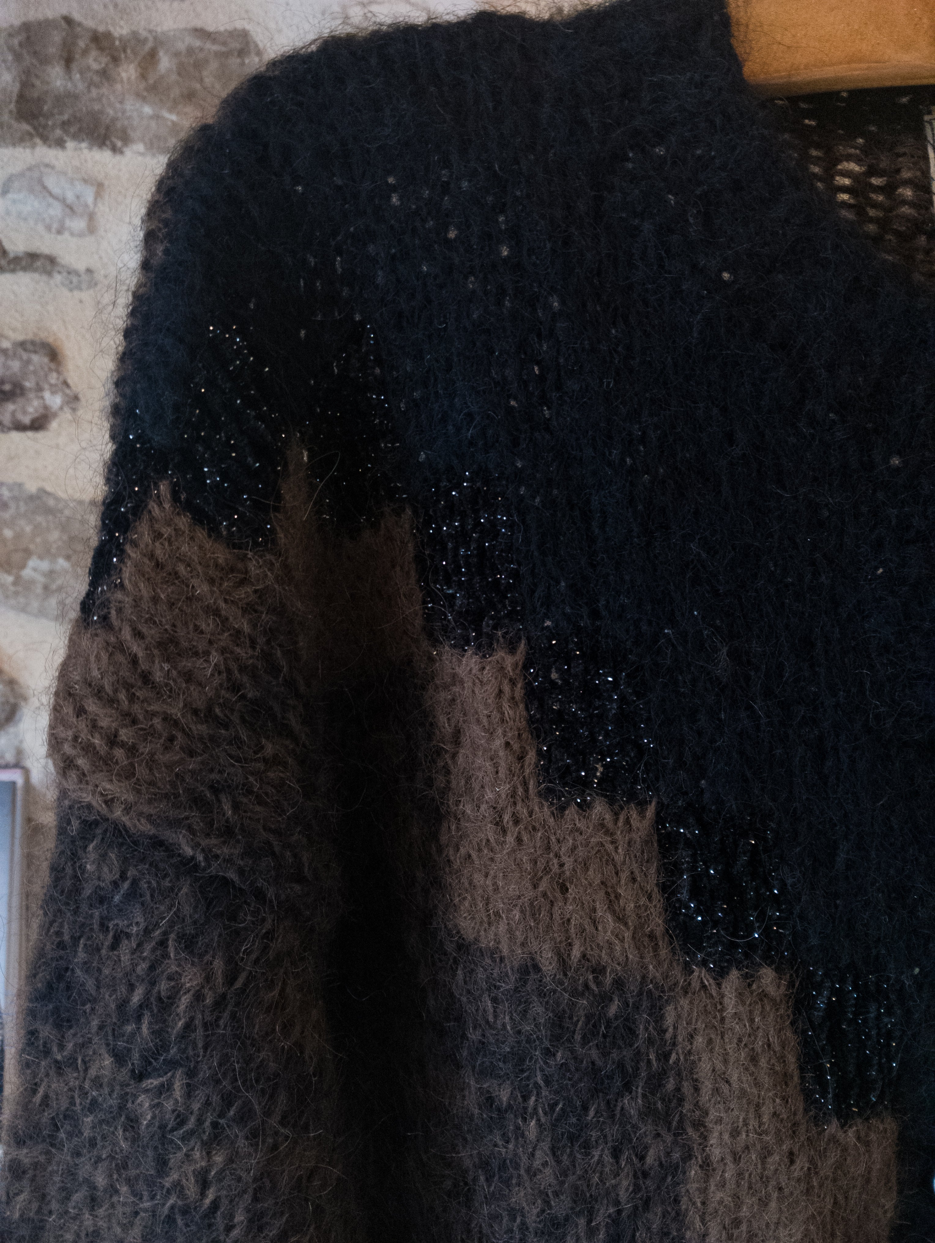 Gilet Vintage tricoté main ''Marron et noir Automne''