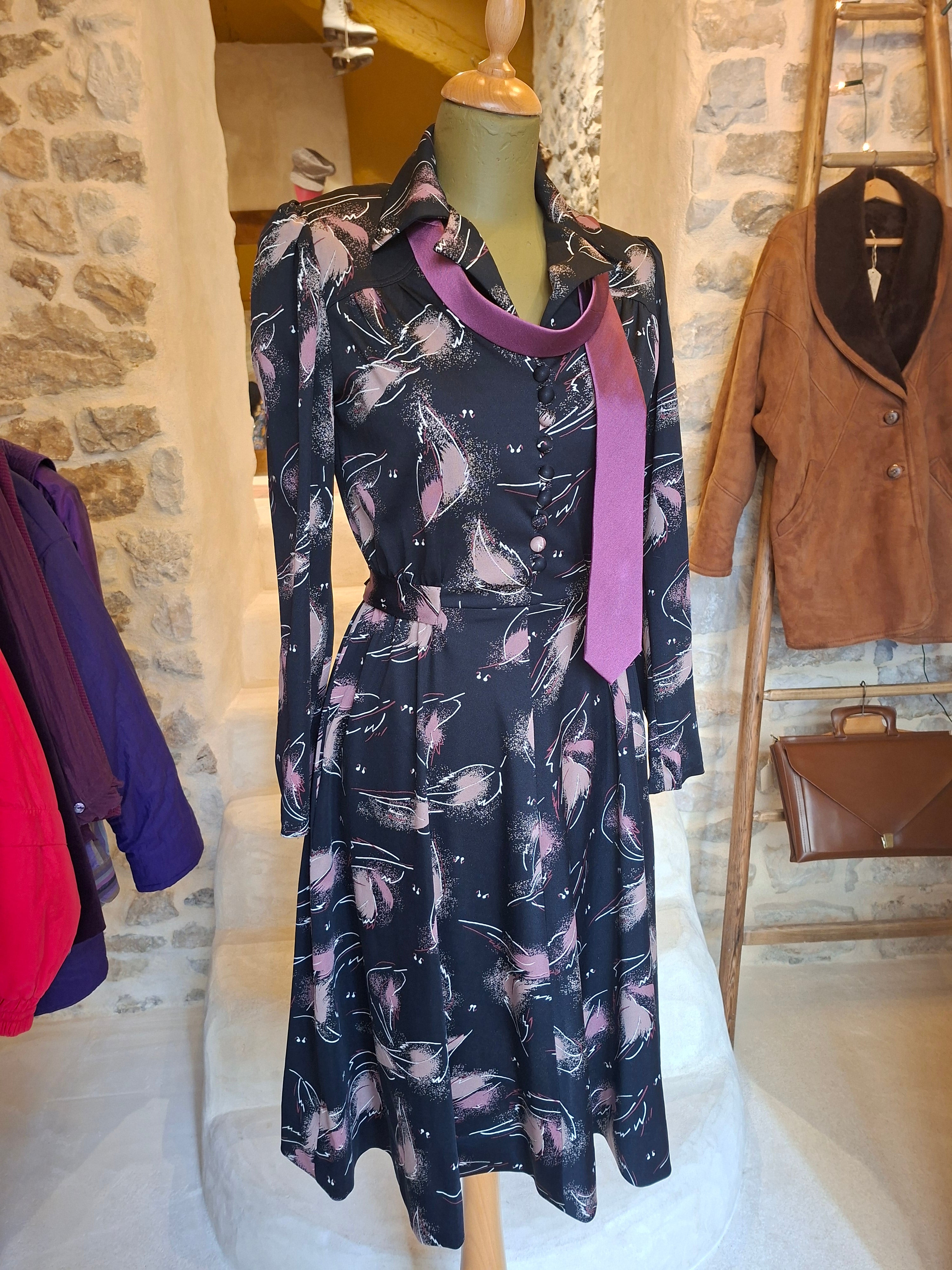 Robe Vintage ''Feuilles-plumes''
