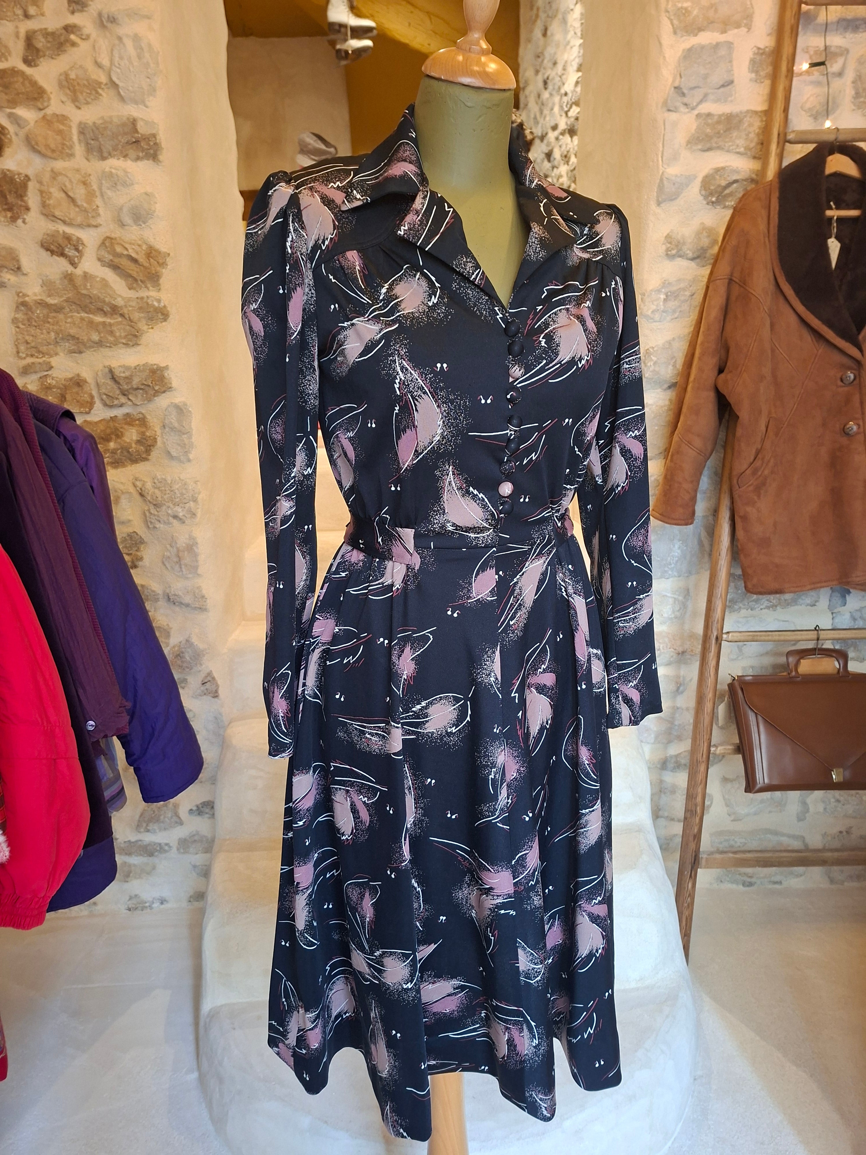 Robe Vintage ''Feuilles-plumes''