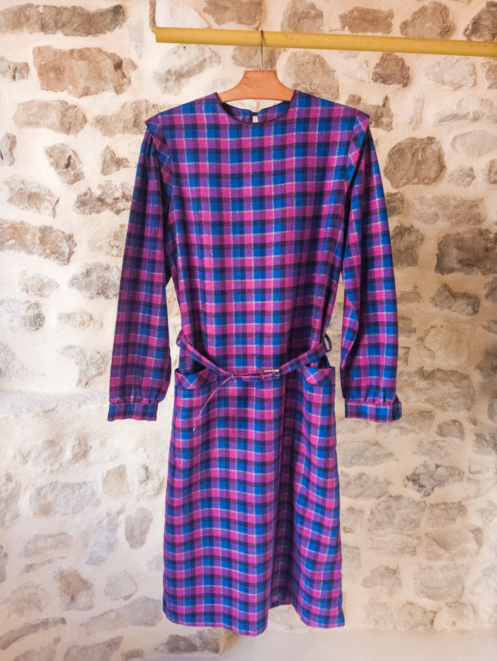 Robe vintage C&A ''carreaux, bleu et violine''