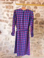 Robe vintage C&A ''carreaux, bleu et violine''