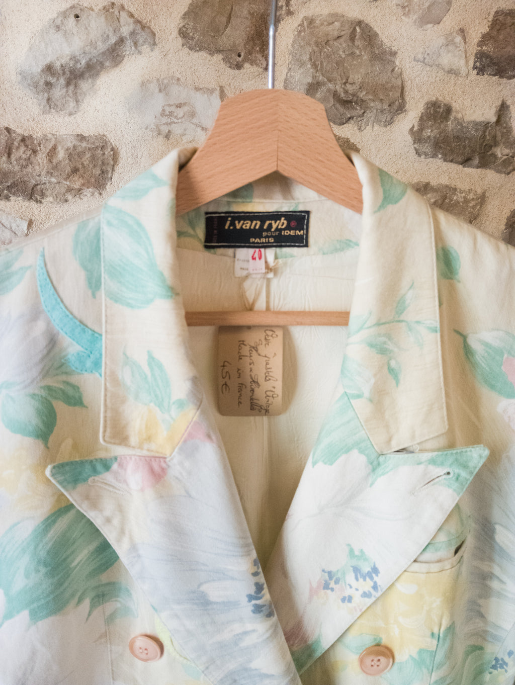 Veste pastel Vintage ''Fleurs et Hirondelles''